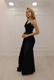 A-line Black One Shoulder Glitter Sleeveless Prom Dress With Slit-misshow.com