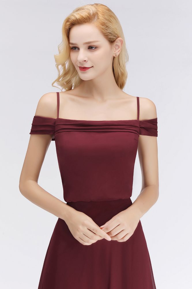 MISSHOW offers A-line Burgundy Bridesmaid Dress Off-the-shoulder Floor Length Party Dress at a good price from White,Ivory,Blushing Pink,Candy Pink,Pearl Pink,Dusty Rose,Watermelon,Red,Fuchsia,Burgundy,Chocolate,Brown,Gold,Champagne,Orange,Daffodil,Regency,Grape,Lilac,Lavender,Sky Blue,Pool,Ocean Blue,Royal Blue,Ink Blue,Dark Navy,Black,Silver,Dark Green,Jade,Green,Sage,Mint Green,100D Chiffon to A-line Floor-length them. Stunning yet affordable Cap Sleeves Bridesmaid Dresses.