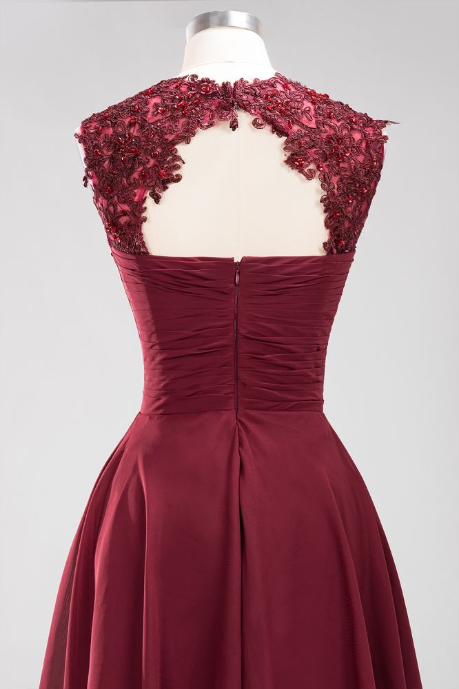 A-line Chiffon Appliques Jewel Sleeveless Knee-Length Bridesmaid Dresses with Ruffles | MISSHOW A-line Chiffon Appliques Jewel Sleeveless Knee-Length Bridesmaid Dresses with Ruffles | MISSHOW