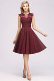 A-line Chiffon Appliques Jewel Sleeveless Knee-Length Bridesmaid Dresses with Ruffles