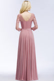 MISSHOW offers A-line Chiffon Floor-Length Bridesmaid Dress Appliques V-Neck Long-Sleeves Evening Dress at a good price from 100D Chiffon to A-line Floor-length them. Lightweight yet affordable home,beach,swimming useBridesmaid Dresses.