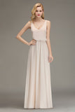 A-line Chiffon Floor Length Bridesmaid Dress Sleeveless Evening Swing Dress