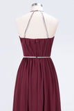 MISSHOW offers A-line Chiffon Halter Sleeveless Floor-Length Bridesmaid Dress with Beading Sash at a good price from Misshow
