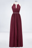 MISSHOW offers A-line Chiffon Halter Sleeveless Floor-Length Bridesmaid Dress with Beading Sash at a good price from Misshow