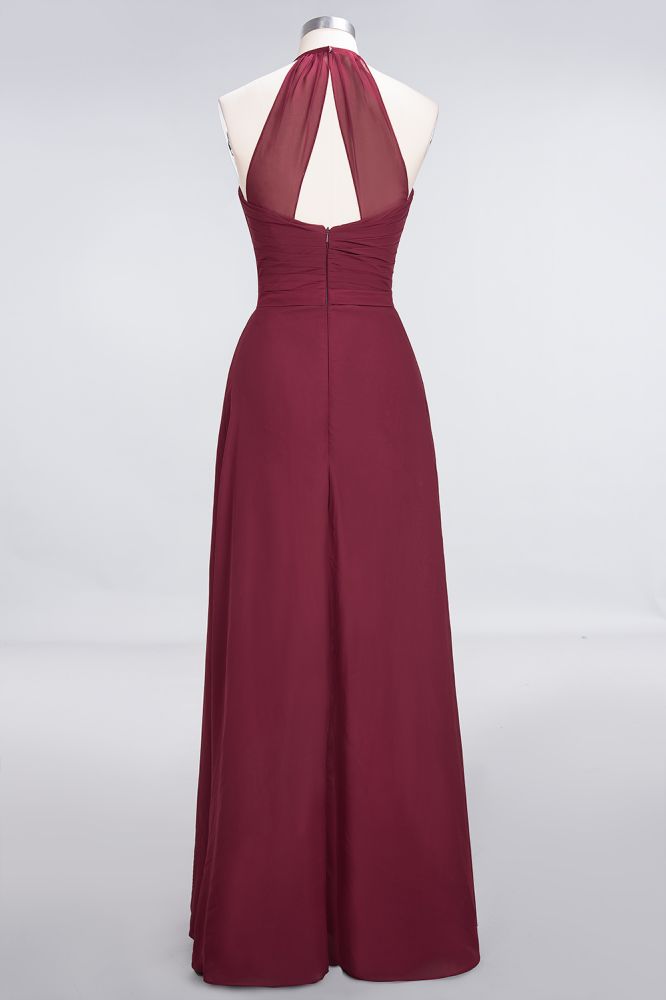 MISSHOW offers A-Line Chiffon Halter V-Neck Sleeveless Floor-Length Bridesmaid Dress with Ruffle at a good price from 100D Chiffon to A-line Floor-length them. Lightweight yet affordable home,beach,swimming useBridesmaid Dresses.