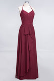MISSHOW offers A-Line Chiffon Halter V-Neck Sleeveless Floor-Length Bridesmaid Dress with Ruffle at a good price from 100D Chiffon to A-line Floor-length them. Lightweight yet affordable home,beach,swimming useBridesmaid Dresses.