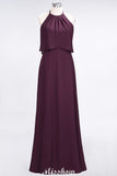 A-Line Chiffon Jewel Sleeveless Bridesmaid Dress Floor-Length Formal Event Dress