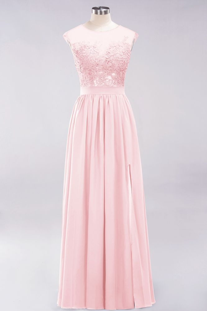 MISSHOW offers A-line Chiffon Lace Jewel Sleeveless Floor-Length Bridesmaid Dresses with Appliques at a good price from Misshow