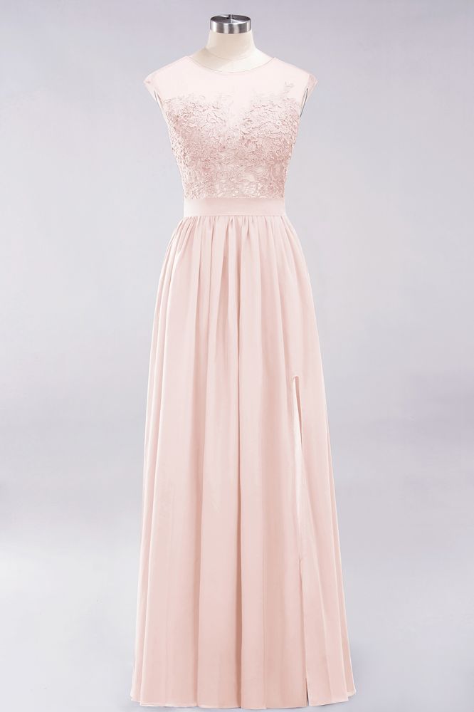 MISSHOW offers A-line Chiffon Lace Jewel Sleeveless Floor-Length Bridesmaid Dresses with Appliques at a good price from Misshow