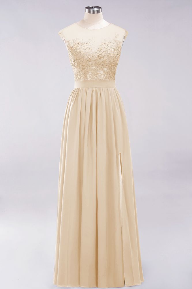 MISSHOW offers A-line Chiffon Lace Jewel Sleeveless Floor-Length Bridesmaid Dresses with Appliques at a good price from Misshow