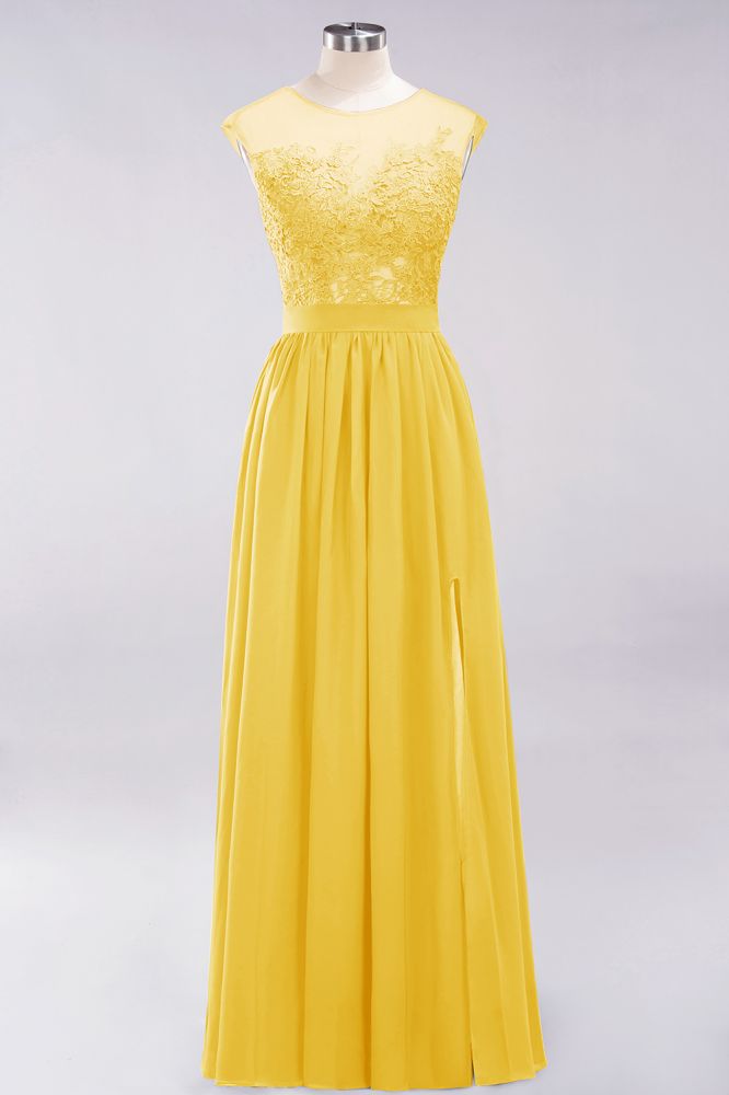 MISSHOW offers A-line Chiffon Lace Jewel Sleeveless Floor-Length Bridesmaid Dresses with Appliques at a good price from Misshow