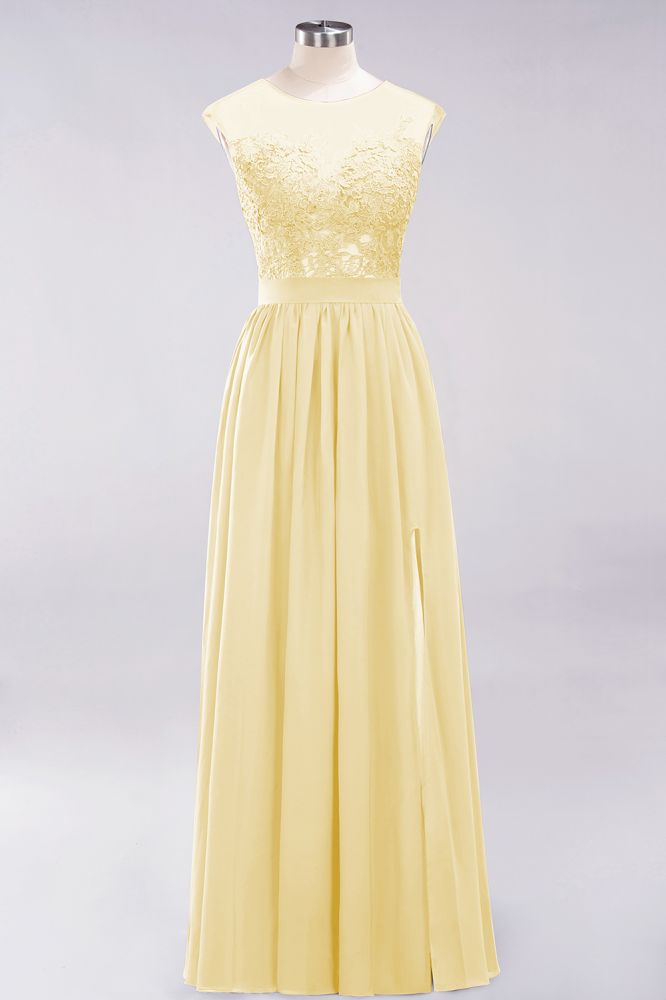 MISSHOW offers A-line Chiffon Lace Jewel Sleeveless Floor-Length Bridesmaid Dresses with Appliques at a good price from Misshow
