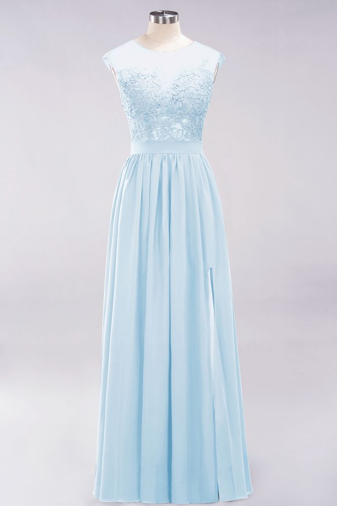 MISSHOW offers A-line Chiffon Lace Jewel Sleeveless Floor-Length Bridesmaid Dresses with Appliques at a good price from Misshow