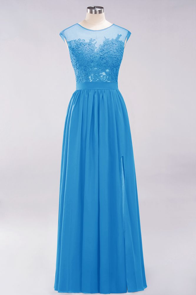 MISSHOW offers A-line Chiffon Lace Jewel Sleeveless Floor-Length Bridesmaid Dresses with Appliques at a good price from Misshow