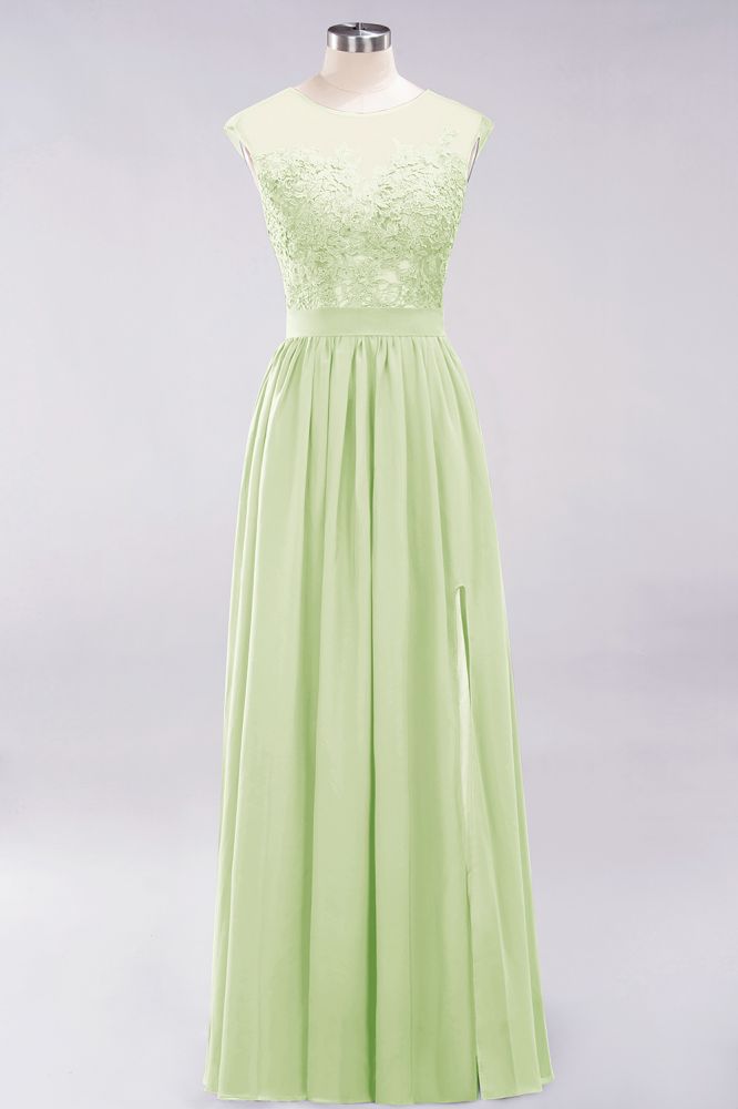 MISSHOW offers A-line Chiffon Lace Jewel Sleeveless Floor-Length Bridesmaid Dresses with Appliques at a good price from Misshow