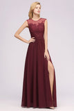 MISSHOW offers A-line Chiffon Lace Jewel Sleeveless Floor-Length Bridesmaid Dresses with Appliques at a good price from Misshow