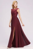 MISSHOW offers A-line Chiffon Lace Jewel Sleeveless Floor-Length Bridesmaid Dresses with Appliques at a good price from Misshow