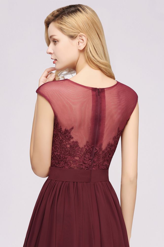 MISSHOW offers A-line Chiffon Lace Jewel Sleeveless Floor-Length Bridesmaid Dresses with Appliques at a good price from Misshow
