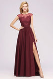 MISSHOW offers A-line Chiffon Lace Jewel Sleeveless Floor-Length Bridesmaid Dresses with Appliques at a good price from Misshow