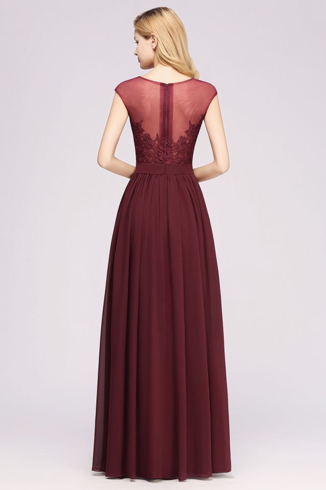 MISSHOW offers A-line Chiffon Lace Jewel Sleeveless Floor-Length Bridesmaid Dresses with Appliques at a good price from Misshow