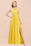 A-line Chiffon Lace Jewel Sleeveless Floor-Length Bridesmaid Dresses with Appliques