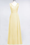 MISSHOW offers A-Line Chiffon Lace V-Neck Sleeveless Floor-Length Bridesmaid Dresses with Ruffles at a good price from Misshow