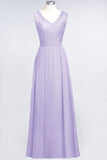 MISSHOW offers A-Line Chiffon Lace V-Neck Sleeveless Floor-Length Bridesmaid Dresses with Ruffles at a good price from Misshow