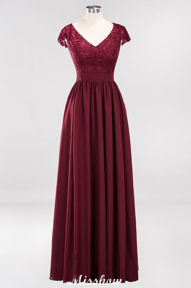 MISSHOW offers A-line Chiffon Lace V-Neck Sleeveless Floor-Length Bridesmaid Dresses with Ruffles at a good price from 100D Chiffon,Lace to A-line Floor-length them. Lightweight yet affordable home,beach,swimming useBridesmaid Dresses.
