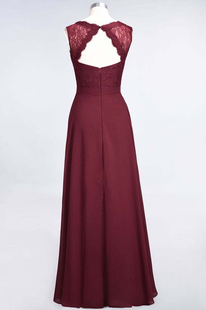 A-Line Chiffon Lace V-Neck Sleeveless Floor-Length Bridesmaid Dresses with Ruffles | MISSHOW A-Line Chiffon Lace V-Neck Sleeveless Floor-Length Bridesmaid Dresses with Ruffles | MISSHOW