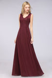 MISSHOW offers A-Line Chiffon Lace V-Neck Sleeveless Floor-Length Bridesmaid Dresses with Ruffles at a good price from Misshow