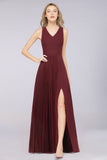 MISSHOW offers A-Line Chiffon V-Neck Sleeveless Bridesmaid Dress Floor-Length Ruffles Side Split Evening Gown at a good price from 100D Chiffon to A-line Floor-length them. Lightweight yet affordable home,beach,swimming useBridesmaid Dresses.