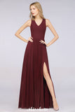 MISSHOW offers A-Line Chiffon V-Neck Sleeveless Bridesmaid Dress Floor-Length Ruffles Side Split Evening Gown at a good price from 100D Chiffon to A-line Floor-length them. Lightweight yet affordable home,beach,swimming useBridesmaid Dresses.