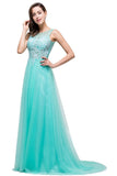 A-line Court Train Tulle Evening Dress with Appliques