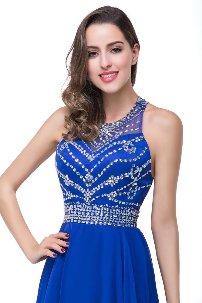 MISSHOW offers gorgeous Pool,Royal Blue,Light Orange Jewel party dresses with delicately handmade Ruffles,Crystal Floral Pin in size 0-26W. Shop Floor-length prom dresses at affordable prices.