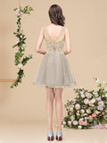 A-line Crew Short Sleeveless Appliques Prom Dresses-misshow.com