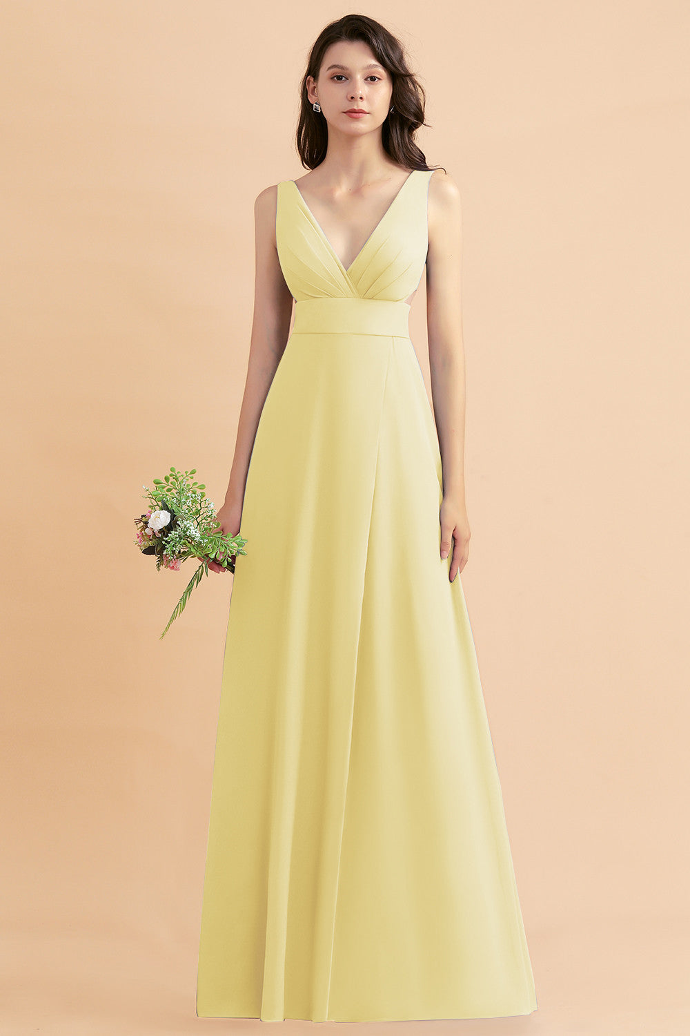 A-Line Dusty Blue Chiffon Ruffles Bridesmaid Dresses with Slit A-Line Dusty Blue Chiffon Ruffles Bridesmaid Dresses with Slit