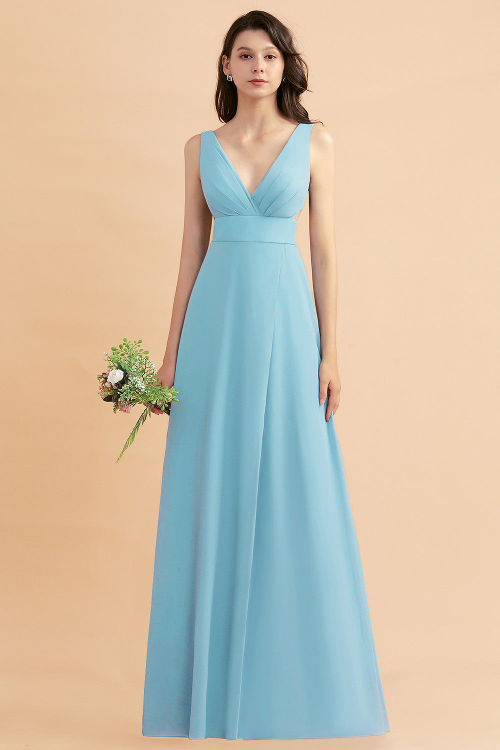 A-Line Dusty Blue Chiffon Ruffles Bridesmaid Dresses with Slit A-Line Dusty Blue Chiffon Ruffles Bridesmaid Dresses with Slit