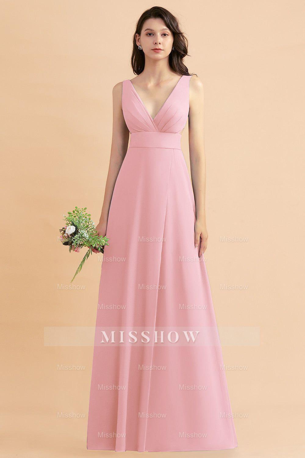 A-Line Dusty Blue Chiffon Ruffles Bridesmaid Dresses with Slit A-Line Dusty Blue Chiffon Ruffles Bridesmaid Dresses with Slit