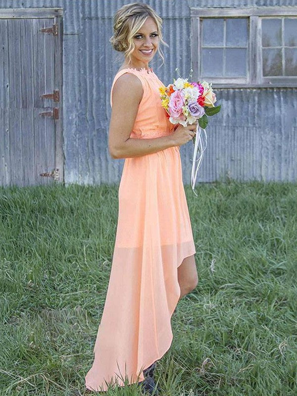 A-Line Elegant Sleeveless Scoop Asymmetrical Chiffon Bridesmaid Dresses