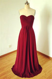A-Line Elegant Sleeveless Sweetheart Floor-Length Chiffon Bridesmaid Dresses-misshow.com
