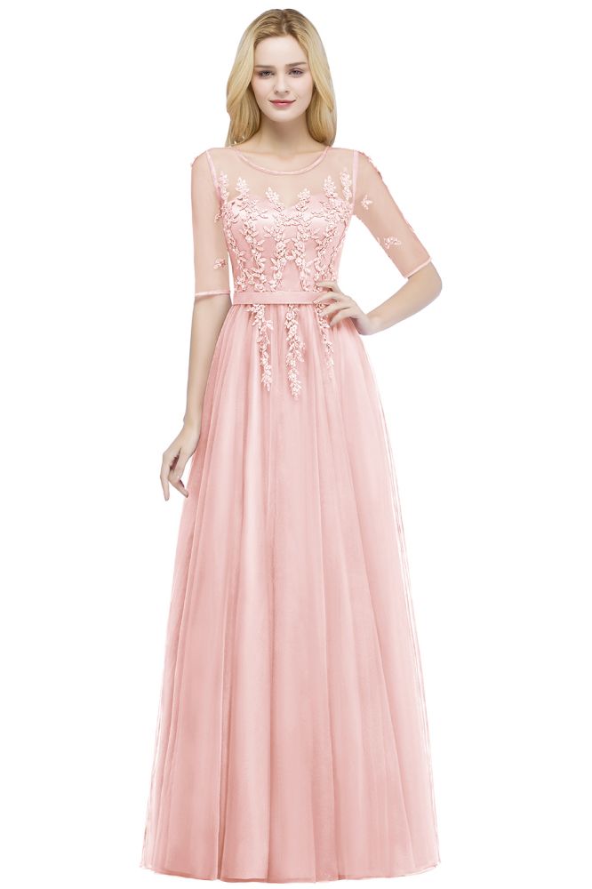 MISSHOW offers A-line Floor Length Appliques Tulle Bridesmaid Dress Half Sleeve Evening Dress at a good price from Pearl Pink,Dusty Rose,Burgundy,Black,Tulle to A-line Floor-length them. Stunning yet affordable Half-Sleeves Bridesmaid Dresses.