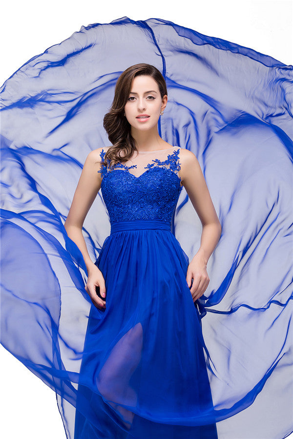 A plus size Ocean Blue bridesmaid dress made of 100D Chiffon are trendy for  . Shop MISSHOW with elaborately designed Appliques gowns for your bridesmaids.