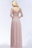 Looking for Bridesmaid Dresses in 30D Chiffon, A-line style, and Gorgeous Appliques,Ribbons,Pearls work  MISSHOW has all covered on this elegant A-line Floor Length Half Sleeves Appliques Bridesmaid Dresses with Sash.