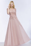 A-line Floor Length Half Sleeves Appliques Bridesmaid Dresses with Sash