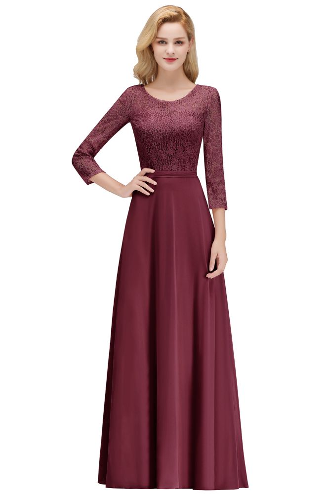 Looking for Bridesmaid Dresses in 100D Chiffon, A-line style, and Gorgeous Lace work  MISSHOW has all covered on this elegant A-line Floor Length Lace Chiffon Bridesmaid Dresses with Sleeves