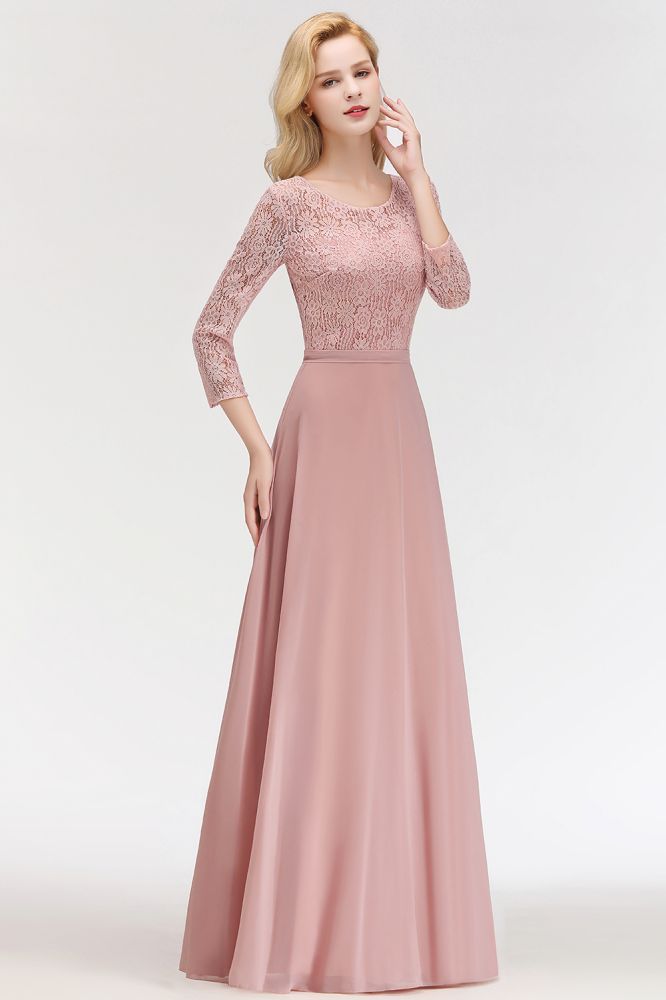 Looking for Bridesmaid Dresses in 100D Chiffon, A-line style, and Gorgeous Lace work  MISSHOW has all covered on this elegant A-line Floor Length Lace Chiffon Bridesmaid Dresses with Sleeves