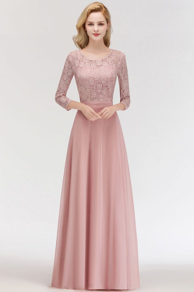 Looking for Bridesmaid Dresses in 100D Chiffon, A-line style, and Gorgeous Lace work  MISSHOW has all covered on this elegant A-line Floor Length Lace Chiffon Bridesmaid Dresses with Sleeves
