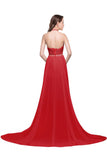 MISSHOW offers A-line Halter Chiffon Evening Dress with Lace at a cheap price from White,Ivory,Blushing Pink,Red,Royal Blue,Mint Green, 100D Chiffon to A-line Floor-length hem. Stunning yet affordable Sleeveless Prom Dresses,Evening Dresses.