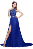 MISSHOW offers A-line Halter Chiffon Evening Dress with Lace at a cheap price from White,Ivory,Blushing Pink,Red,Royal Blue,Mint Green, 100D Chiffon to A-line Floor-length hem. Stunning yet affordable Sleeveless Prom Dresses,Evening Dresses.