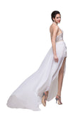A-line Halter Chiffon Evening Dress with Lace